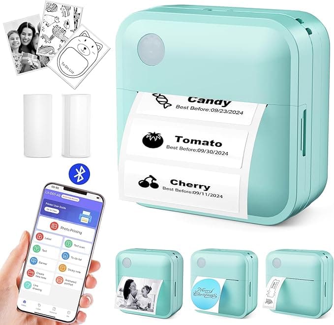 Label Maker Machine with Tape - Thermal Label Printer Bluetooth Label Maker Machine, Mini Printer Sticker Maker for Home, Kitchen, School, Office Organization (Green)