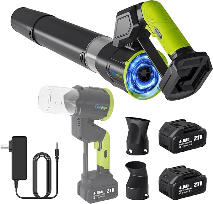 Leaf Blower Cordless 180° Rotatable, Leaf Blower Cordless with 2 x 4.0Ah Batteries and Charger, Handheld Leaf Blowers 3 Speed Mode, Electric Leaf Blowers for Lawn, Yard and Patio (Green-Black)