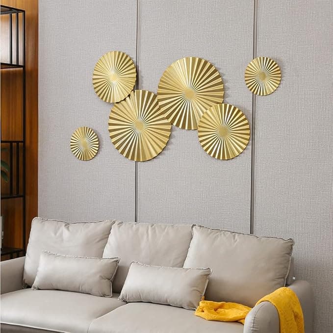 BOTAOYIYI Gold Wall Art Set Of 6, Gold Wall Decor, Metal Modern Accent Large Sunburst Hanging Decorations Above Bed For Home Office Bedroom Bathroom Or Living Room(L-15.7, M-11.8, S-7.9)