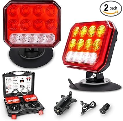 Bestview Wireless Magnetic LED Trailer Lights Kit - 2.4GHz Tow Light with Brake, Turn, Tail, Reverse, Strobe Modes - Rechargeable Towing Tail Light for Truck, RV, Boat, Trailer, 12V-24V