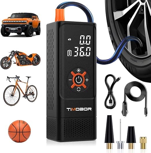 Tire Inflator Portable Air Compressor for Car/SUV, Timobor 60s Air Pump For Car Tires with Frosted Digital Tire Pressure Gauge, 150PSI Air Pump for Ball, E-Bicycle, Motorcycle, Car, etc(Orange)