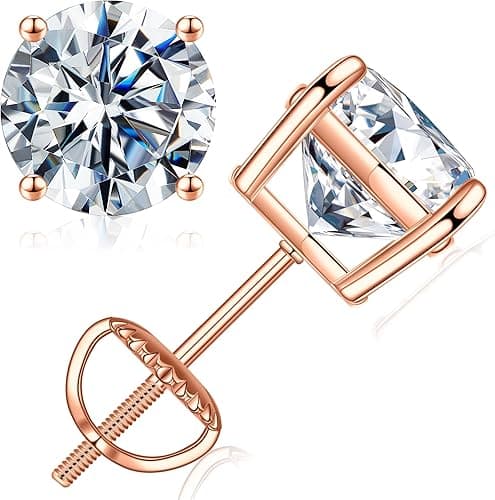 SMILEST 0.2-4ct Moissanite Screw Back Earrings, D Color VVS1 Clarity Lab Created Moissanite 14K White Yellow Rose Gold Ruthenium Vermeil 925 Sterling Silver Round Moissanite Earrings for Women Men