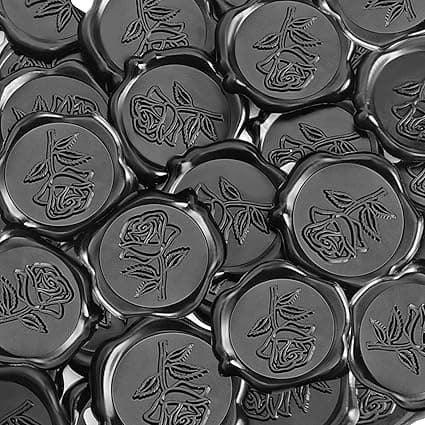 50 Pcs Black Wax Seal Stickers - Rose Style, Self Adhesive Wax Seal for Wedding Invitation, Good Adhesion, Black Rose Envelope Seals Stickers Perfect for Wedding Invitation, Scrapbooking