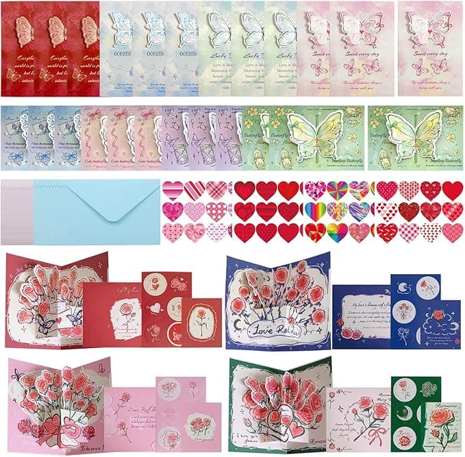 3D Rose Pop-Up Card with Envelopes & Stickers – Vintage Floral Butterfly | Greeting Card for Mother's Day, Valentine's Day, Birthdays – Foldable Blessing Card | Gift for Mom, Wife, Friend