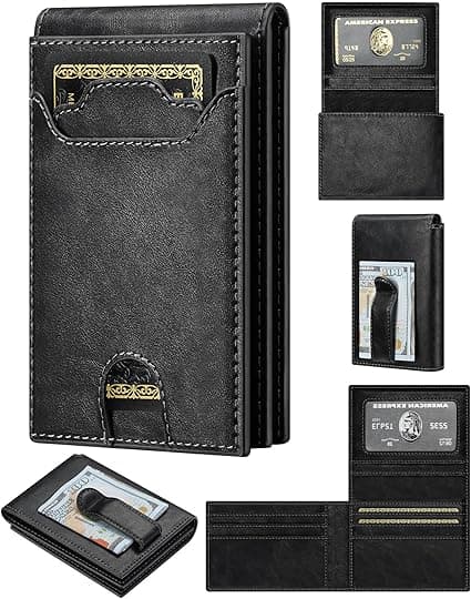 furid Leather Slim Wallet for Men Minimalist: Magnetic Closure Bifold Front Pocket Wallets with Money Clip - Rfid Credit Card Holder Wallet - Gifts for Men at Birthday