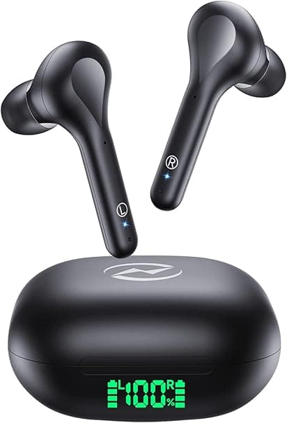 Wireless Earbuds Noise Cancelling 4 Mic Clear Call Bluetooth Headphones Wireless Charging Case LED Display Lightweight Stereo Earphones in Ear Buds 64H Playtime for iPhone Android Cell Phones Sport TV