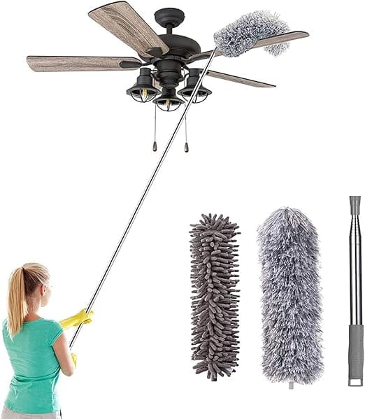 Telescoping Microfiber Feather Duster for Cleaning, 100" Extra Long Extendable Duster, Bendable & Washable for Cleaning Cobweb, Ceiling Fan, High Ceiling, Blinds, Furniture & Cars Gray