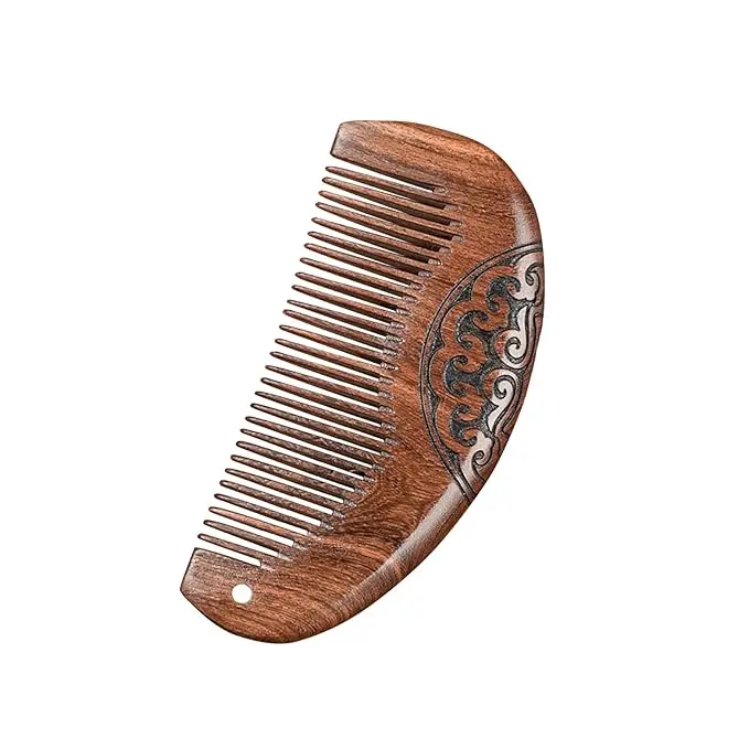 Natural Sandalwood Fine Tooth Comb - Anti Static Wooden Comb for Women, Smooth Detangling Hair Comb, Portable Travel Mini Wood Combs for Curly & Straight Hair