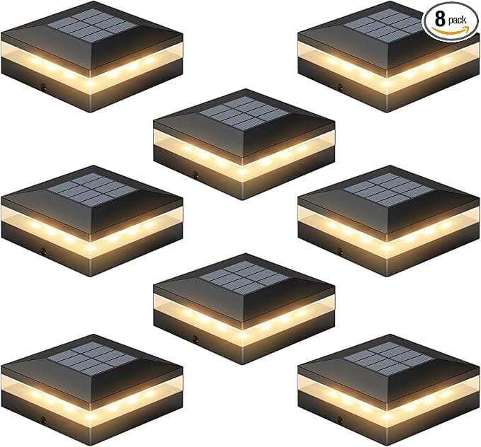 Viewsun 8 Pack Solar Post Cap Lights, 3 Color Modes Fence Post Solar Lights Outdoor with 72 LEDs, IP65 Waterproof Deck Lamps Decorating for Fence, Deck, Garden, Fit 4x4 Wooden/Vinyl Posts