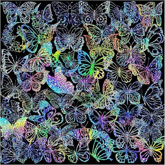 Waterproof Stickers 100 Pcs PET Holographic Stickers, Transparent Retro Aesthetic Decorative Stickers for Water Bottles Laptops, DIY Journal Supplies, Teacher Gifts & Student Rewards