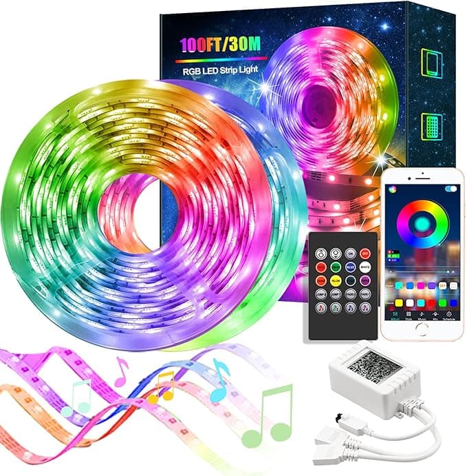 LED Strip Lights 100ft Smart RGB Lights with Bluetooth and APP Control Music Sync Color Changing for Bedroom Indoor